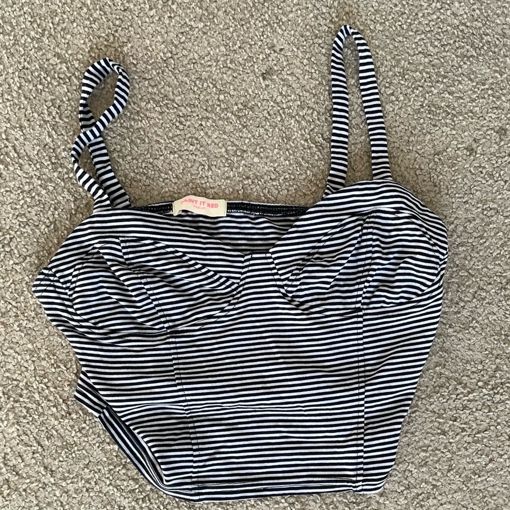 navy striped cropped tank top
